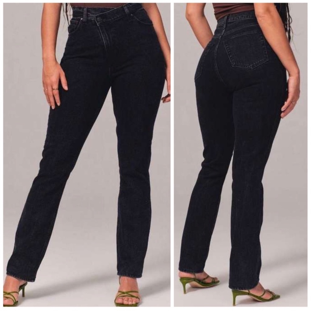 •ABERCROMBIE & FITCH• 90s Slim Straight Ultra High Rise Criss Cross Jean Size 31